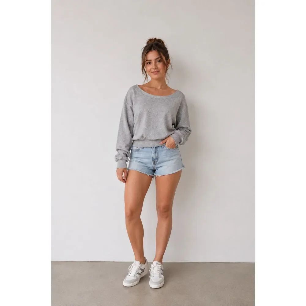 NWT INC International Concepts Petite Large Heather Gray Wide Neck Sweatshirt Co